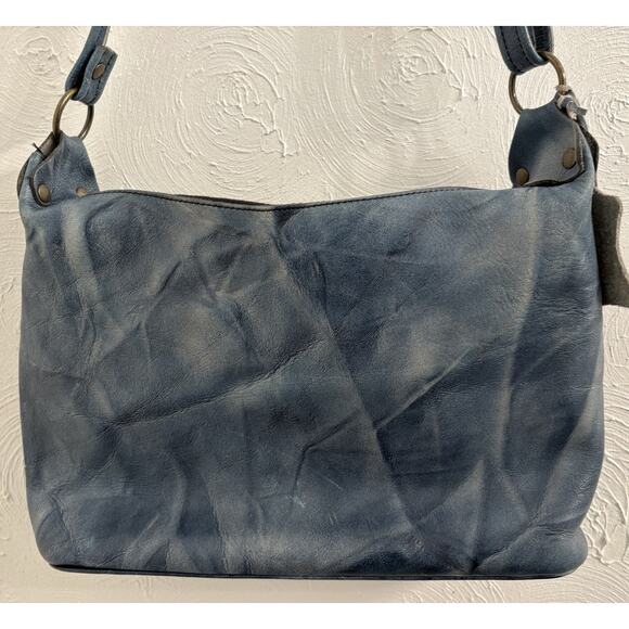 Casuals By Justin Blue Leather Shoulder Bag Adjustable Buggywhip Cowhide - Picture 6 of 7